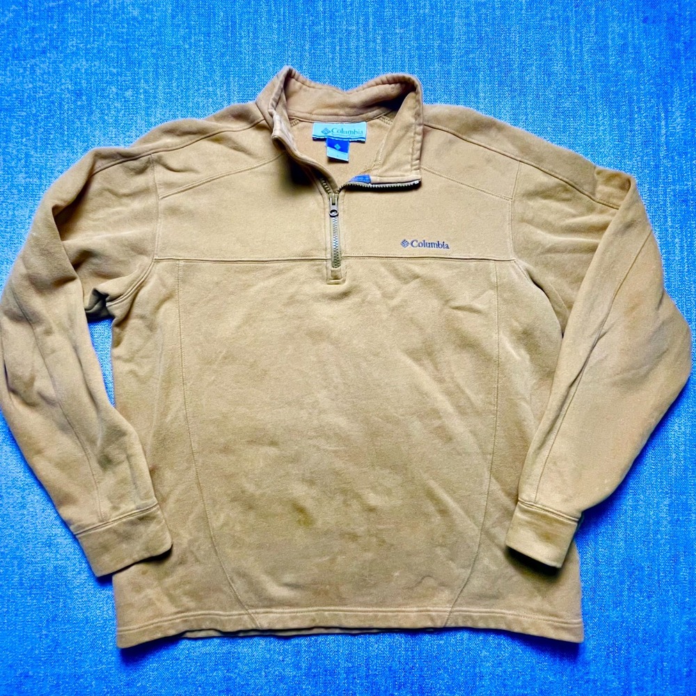 Columbia Sweatshirt Mens Large Yellow Embroidered Logo Ribbed Mock Neck 1/4 Zip
